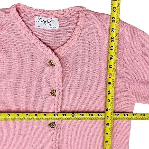 Vtg Laura By Alyzia Pink Knitted Cardigan Braids/Hems Luxury Neutral Sweater 8P - Picture 10 of 13